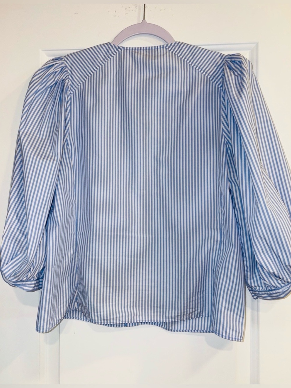 Zara Blouse Cotton Striped Puff Sleeve |Blue White | M - Picture 4 of 9